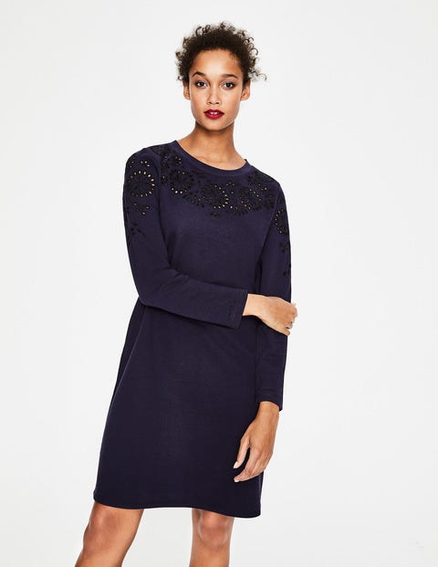 Sweatshirt Dress - Navy Embroidery Sweatshirt Dress - Navy Embroidery