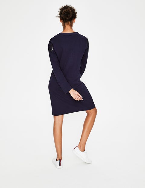 Sweatshirt Dress - Navy Embroidery Sweatshirt Dress - Navy Embroidery