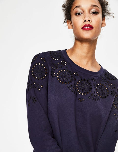 Sweatshirt Dress - Navy Embroidery Sweatshirt Dress - Navy Embroidery