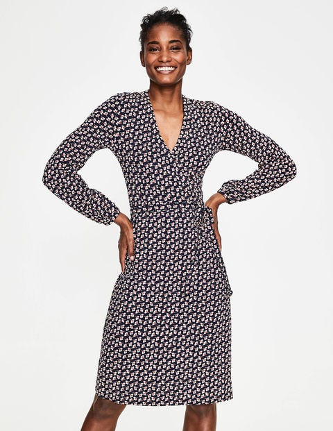 Elodie Jersey Wrap Dress - Navy Clover Geo Elodie Jersey Wrap Dress - Navy Clover Geo