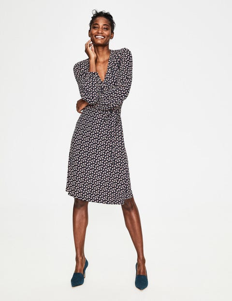 Elodie Jersey Wrap Dress - Navy Clover Geo Elodie Jersey Wrap Dress - Navy Clover Geo