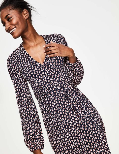 Elodie Jersey Wrap Dress - Navy Clover Geo Elodie Jersey Wrap Dress - Navy Clover Geo