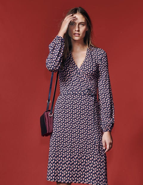 Elodie Jersey Wrap Dress - Navy Clover Geo Elodie Jersey Wrap Dress - Navy Clover Geo