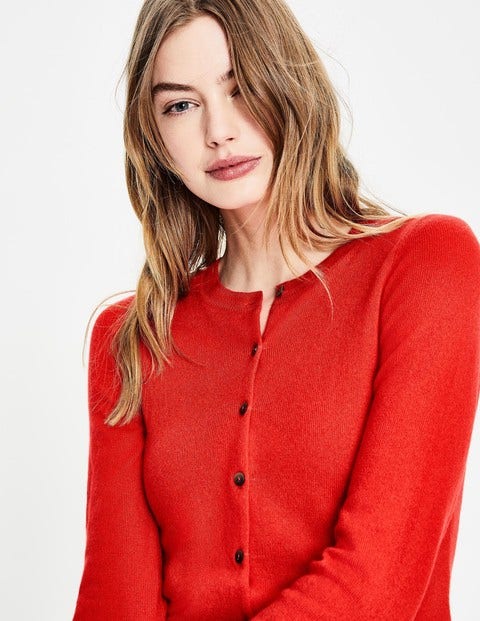 Cashmere Crew Cardigan - Red Pop Cashmere Crew Cardigan - Red Pop