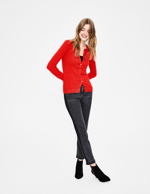 Cashmere Crew Cardigan - Red Pop Cashmere Crew Cardigan - Red Pop
