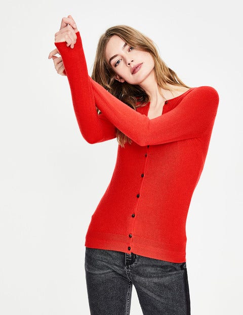 Cashmere Crew Cardigan - Red Pop Cashmere Crew Cardigan - Red Pop