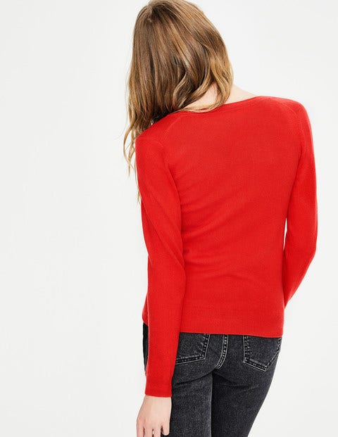 Cashmere Crew Cardigan - Red Pop Cashmere Crew Cardigan - Red Pop