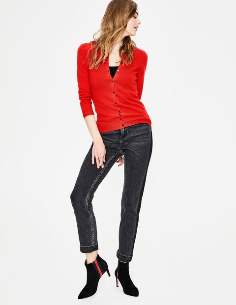 Cashmere Crew Cardigan - Red Pop Cashmere Crew Cardigan - Red Pop