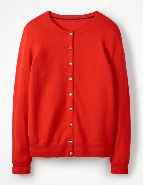 Cashmere Crew Cardigan - Red Pop Cashmere Crew Cardigan - Red Pop