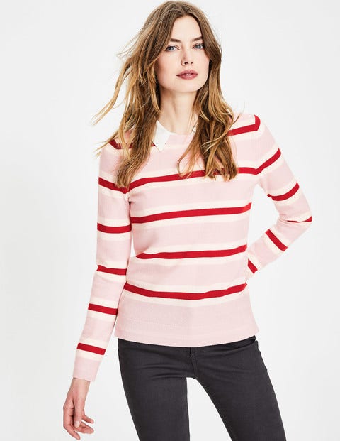 Cashmere Crew Neck Jumper - Pink Stripe Cashmere Crew Neck Jumper - Pink Stripe