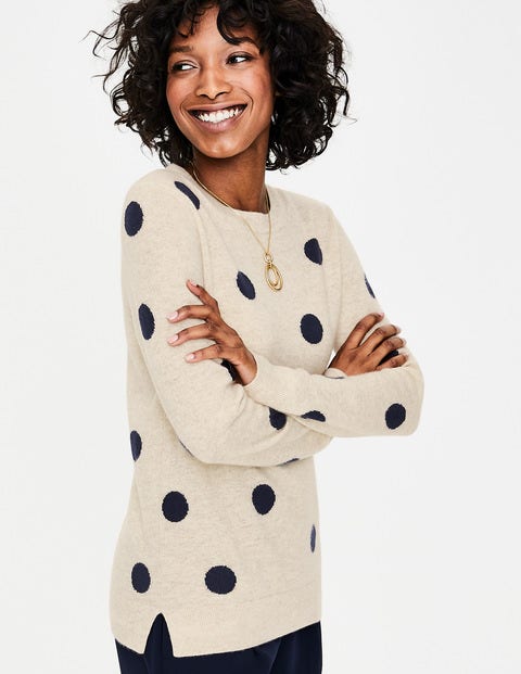Cashmere Crew Neck Sweater - Navy/Oatmeal Spot Cashmere Crew Neck Sweater - Navy/Oatmeal Spot