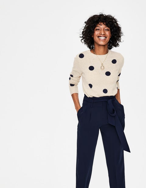 Cashmere Crew Neck Sweater - Navy/Oatmeal Spot Cashmere Crew Neck Sweater - Navy/Oatmeal Spot