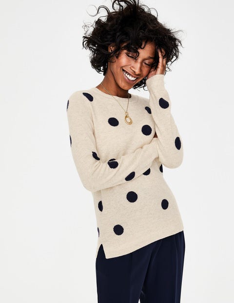 Cashmere Crew Neck Sweater - Navy/Oatmeal Spot Cashmere Crew Neck Sweater - Navy/Oatmeal Spot