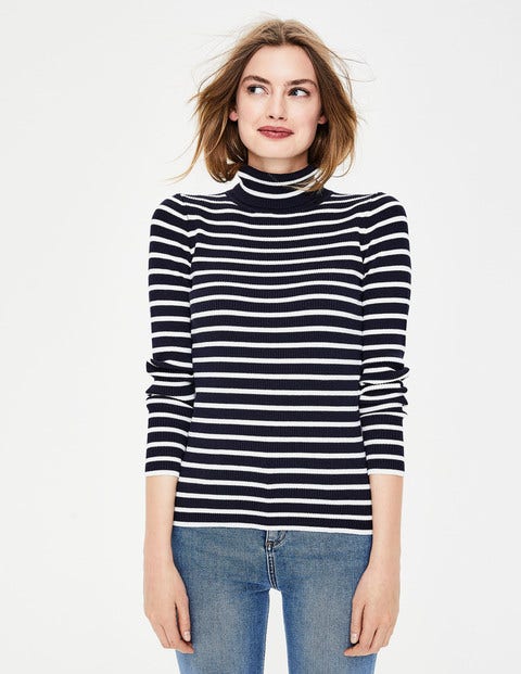 Tilly Roll Neck Sweater - Navy/Ivory Stripe Tilly Roll Neck Sweater - Navy/Ivory Stripe