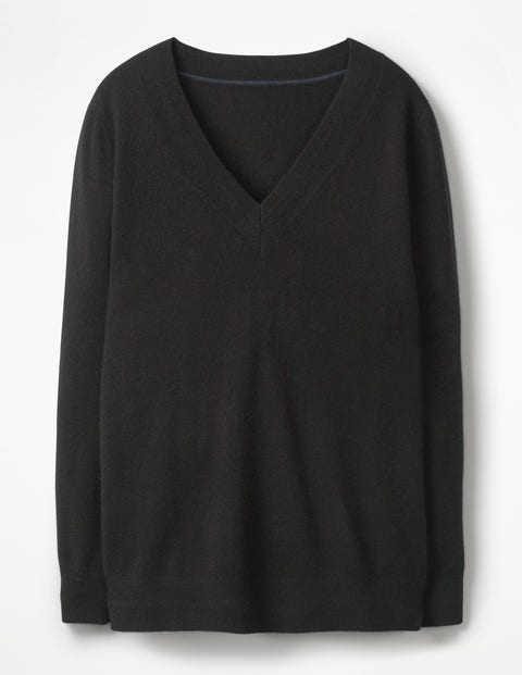 Lässiger Kaschmirpullover Mit V-Ausschnitt - Schwarz Lässiger Kaschmirpullover Mit V-Ausschnitt - Schwarz