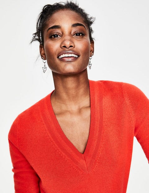 Cashmere Relaxed V-Neck Jumper - Red Pop Cashmere Relaxed V-Neck Jumper - Red Pop