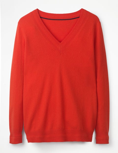 Cashmere Relaxed V-Neck Jumper - Red Pop Cashmere Relaxed V-Neck Jumper - Red Pop