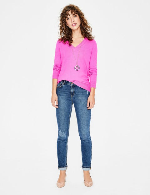 Cashmere Relaxed Vneck Sweater - Pop Pansy Cashmere Relaxed Vneck Sweater - Pop Pansy