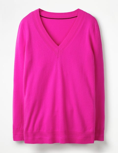 Cashmere Relaxed Vneck Sweater - Pop Pansy Cashmere Relaxed Vneck Sweater - Pop Pansy