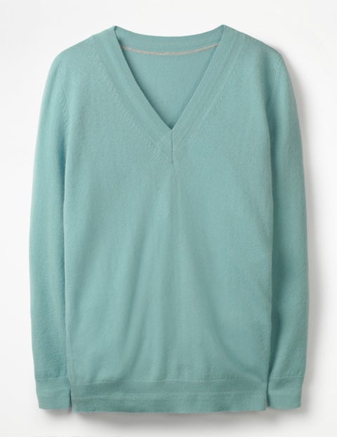 Cashmere Relaxed V-Neck Jumper - Aquamarine Cashmere Relaxed V-Neck Jumper - Aquamarine