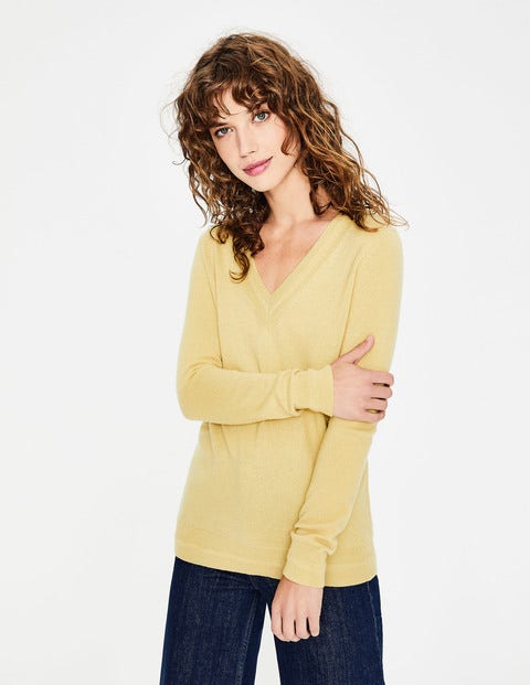 Cashmere Relaxed V-Neck Jumper - Buttercup Cashmere Relaxed V-Neck Jumper - Buttercup