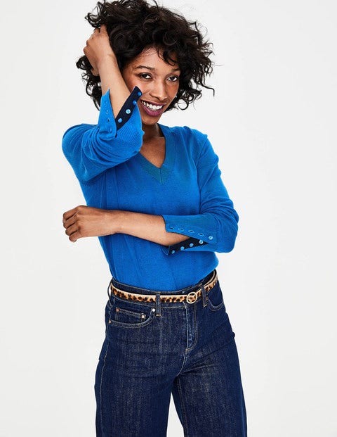 Tilda V Neck Sweater - Cyan Tilda V Neck Sweater - Cyan