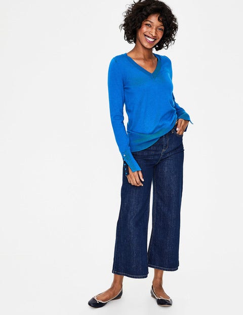 Tilda V Neck Sweater - Cyan Tilda V Neck Sweater - Cyan