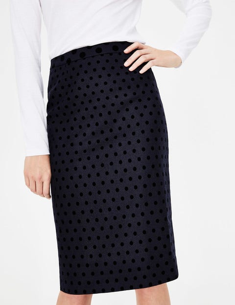 Freya Pencil Skirt - Navy W/Black Flocked Spot Freya Pencil Skirt - Navy W/Black Flocked Spot