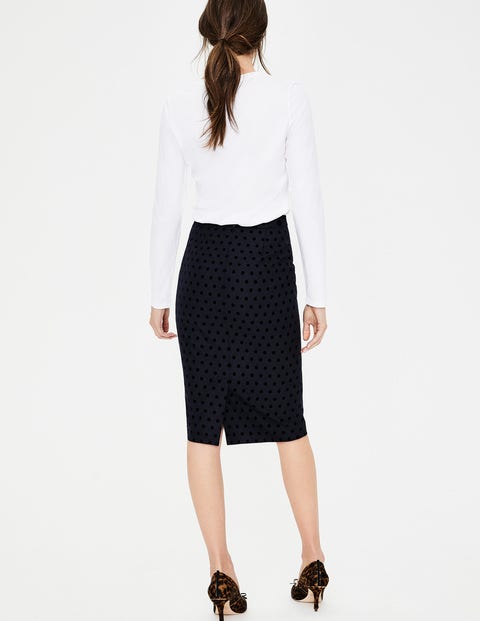 Freya Pencil Skirt - Navy W/Black Flocked Spot Freya Pencil Skirt - Navy W/Black Flocked Spot