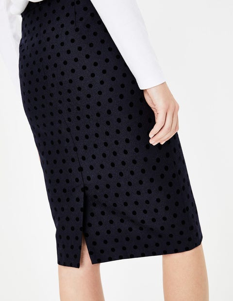 Freya Pencil Skirt - Navy W/Black Flocked Spot Freya Pencil Skirt - Navy W/Black Flocked Spot