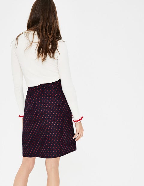 British Tweed Mini Skirt - Navy with Post Box Red Spot British Tweed Mini Skirt - Navy with Post Box Red Spot