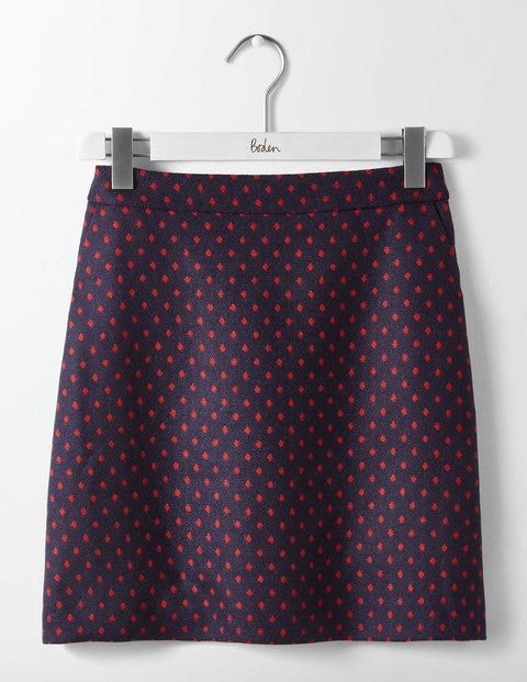 British Tweed Mini Skirt - Navy with Post Box Red Spot British Tweed Mini Skirt - Navy with Post Box Red Spot