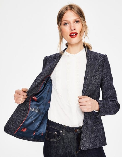 Bath British Tweed Blazer - Navy and Grey Marl Herringbone Bath British Tweed Blazer - Navy and Grey Marl Herringbone