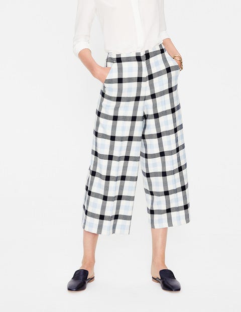 British Tweed Culottes - Ivory, Navy and Breeze Check British Tweed Culottes - Ivory, Navy and Breeze Check