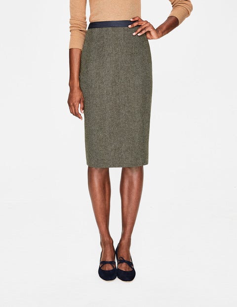 British Tweed Pencil Skirt - Pine Tree Herringbone British Tweed Pencil Skirt - Pine Tree Herringbone
