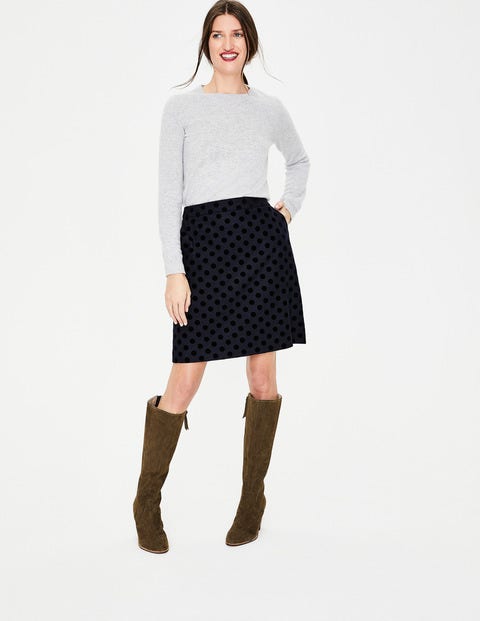 Flocked Spot Mini Skirt - Navy W/ Black Flocked Spot Flocked Spot Mini Skirt - Navy W/ Black Flocked Spot