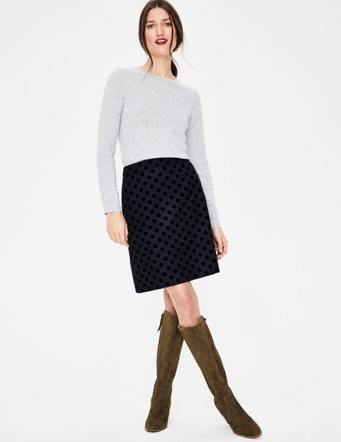 Flocked Spot Mini Skirt - Navy W/ Black Flocked Spot Flocked Spot Mini Skirt - Navy W/ Black Flocked Spot