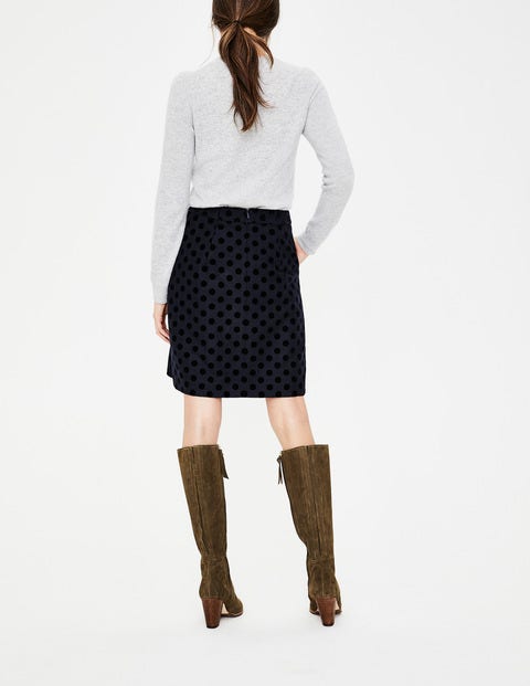 Flocked Spot Mini Skirt - Navy W/ Black Flocked Spot Flocked Spot Mini Skirt - Navy W/ Black Flocked Spot