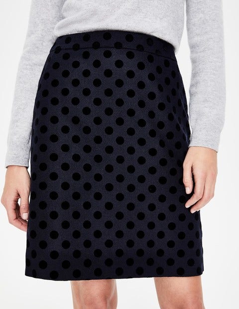 Flocked Spot Mini Skirt - Navy W/ Black Flocked Spot Flocked Spot Mini Skirt - Navy W/ Black Flocked Spot
