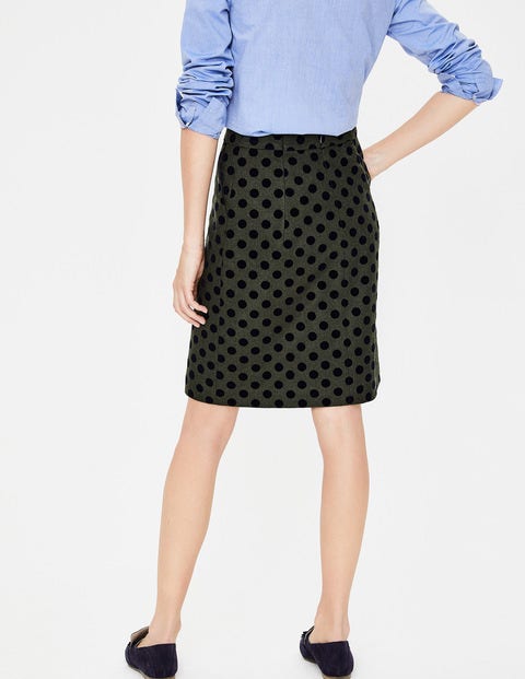 Flocked Spot Mini Skirt - Khaki W/ Navy Flocked Spot Flocked Spot Mini Skirt - Khaki W/ Navy Flocked Spot