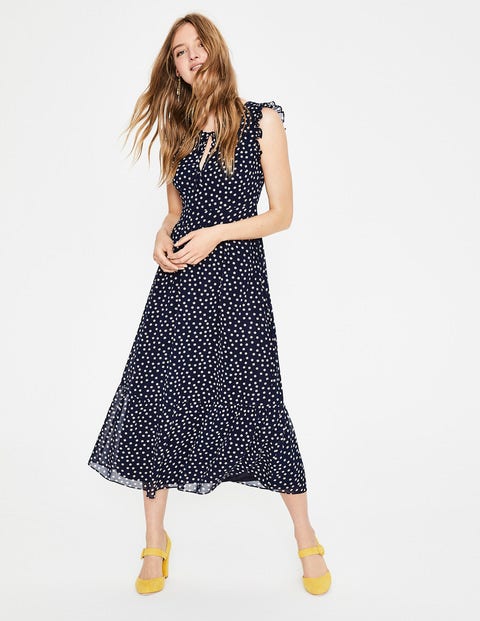 Laura Ruffle Dress - Navy and Milkshake Spot Laura Ruffle Dress - Navy and Milkshake Spot