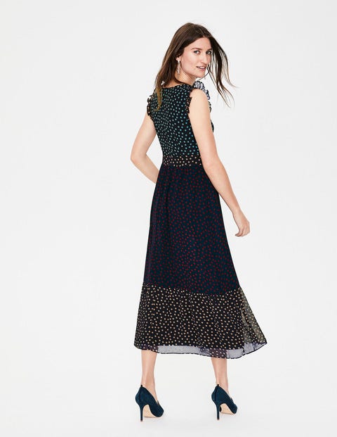 Laura Ruffle Dress - Navy Scattered Spot Laura Ruffle Dress - Navy Scattered Spot