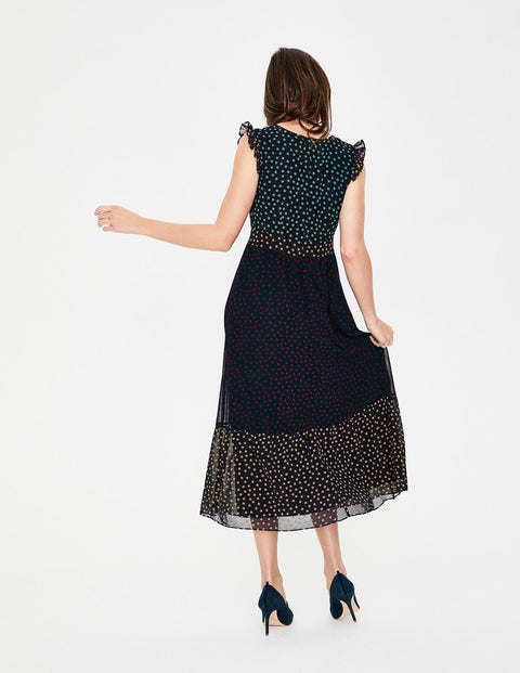 Laura Ruffle Dress - Navy Scattered Spot Laura Ruffle Dress - Navy Scattered Spot