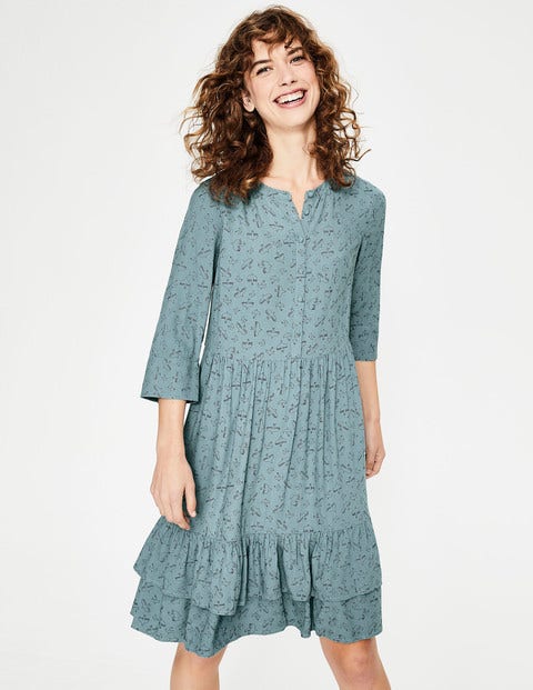 Relaxed Tiered Hem Shirt Dress - Heritage Blue Flying Birds Relaxed Tiered Hem Shirt Dress - Heritage Blue Flying Birds