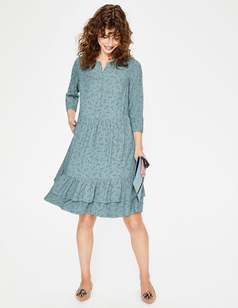 Relaxed Tiered Hem Shirt Dress - Heritage Blue Flying Birds Relaxed Tiered Hem Shirt Dress - Heritage Blue Flying Birds