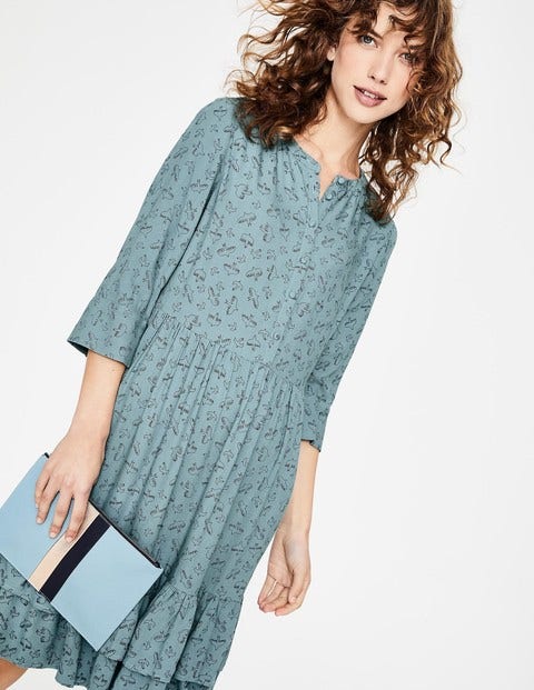 Relaxed Tiered Hem Shirt Dress - Heritage Blue Flying Birds Relaxed Tiered Hem Shirt Dress - Heritage Blue Flying Birds
