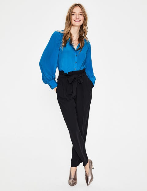 Blouson Sleeve Silk Shirt - Cyan Blouson Sleeve Silk Shirt - Cyan