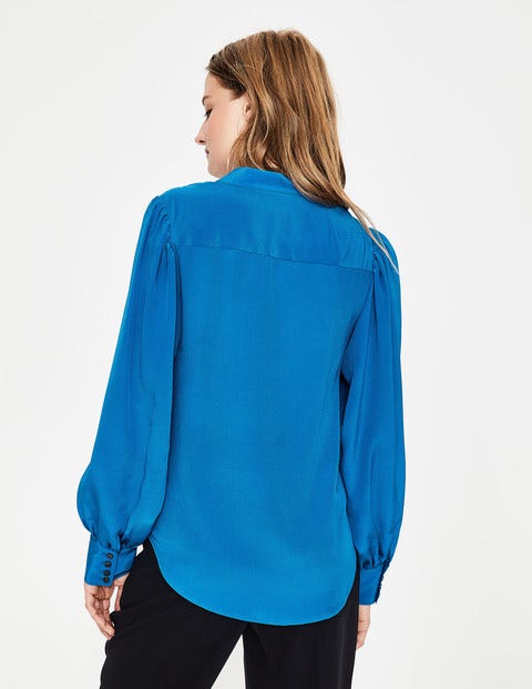 Blouson Sleeve Silk Shirt - Cyan Blouson Sleeve Silk Shirt - Cyan