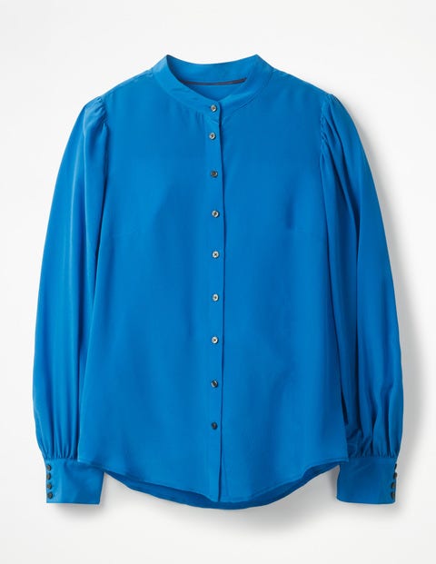 Blouson Sleeve Silk Shirt - Cyan Blouson Sleeve Silk Shirt - Cyan