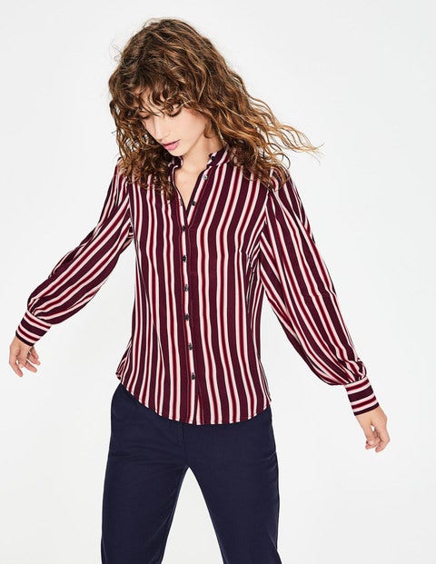 Blouson Sleeve Silk Shirt - Mulled Wine Milkshake Stripe Blouson Sleeve Silk Shirt - Mulled Wine Milkshake Stripe